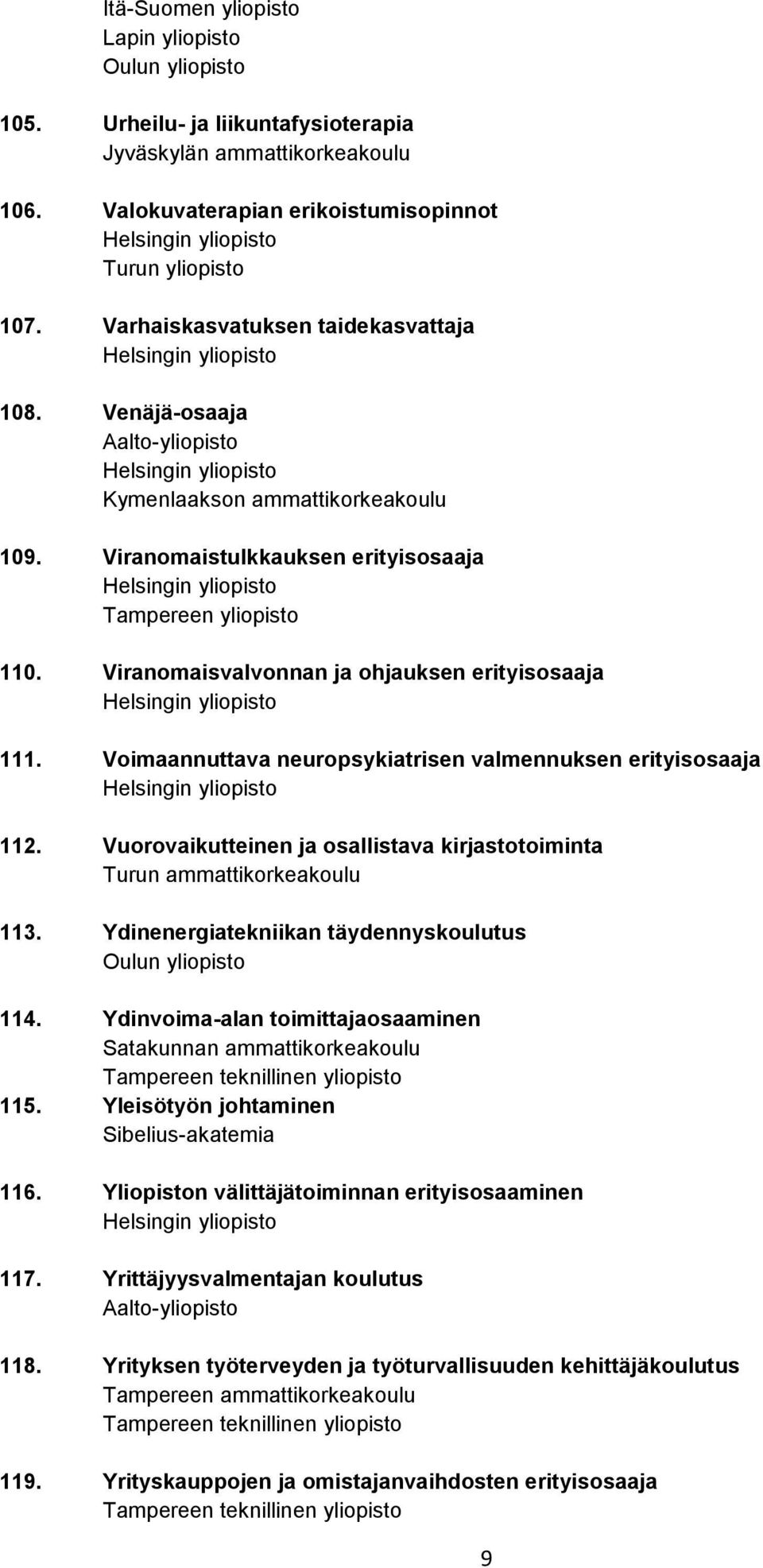 Vuorovaikutteinen ja osallistava kirjastotoiminta 113. Ydinenergiatekniikan täydennyskoulutus 114. Ydinvoima-alan toimittajaosaaminen 115.