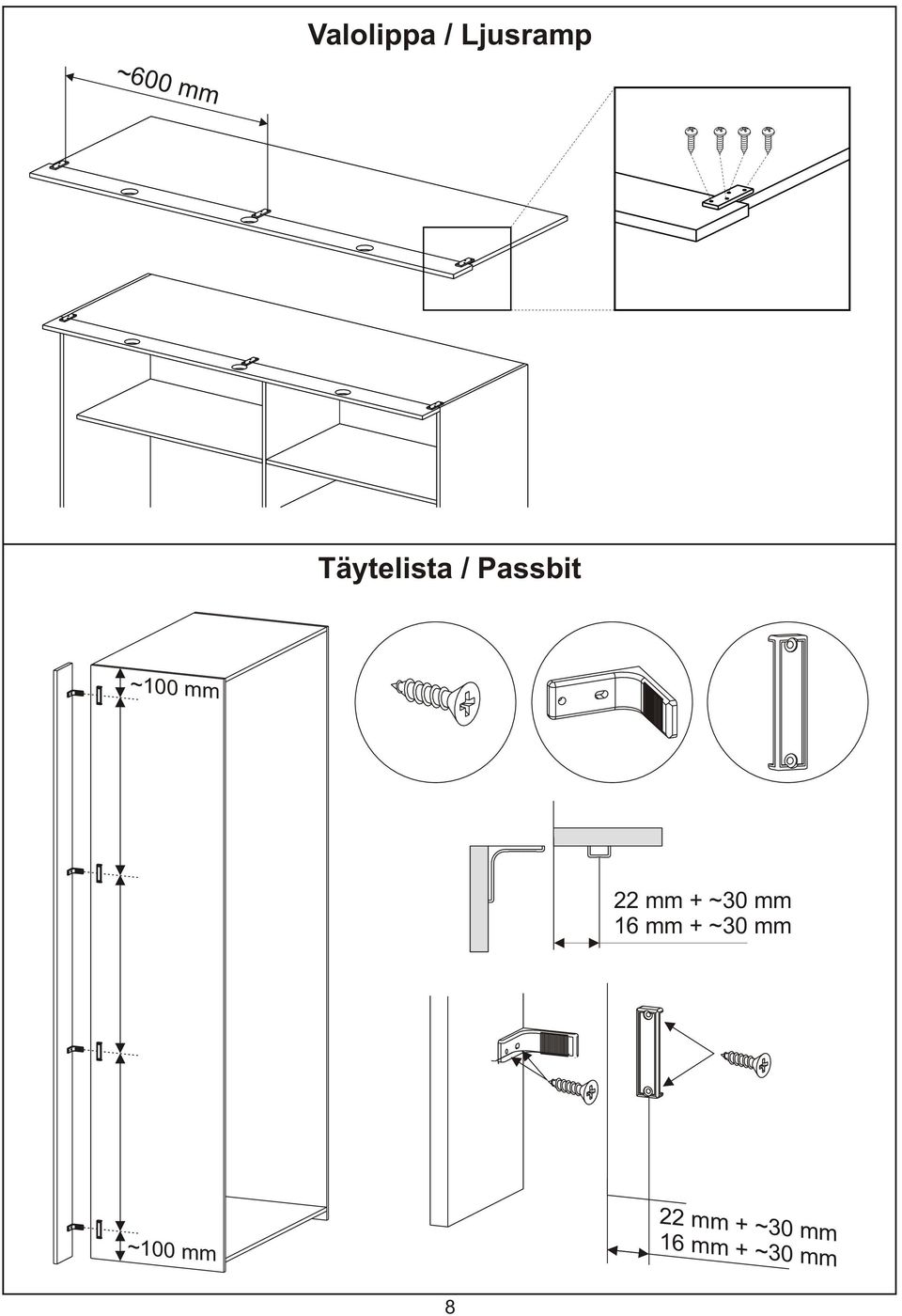 mm + ~30 mm 6 mm + ~30 mm ~00