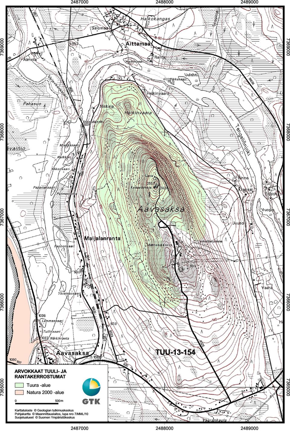 500m Karttatuloste Geologian tutkimuskeskus Pohjakartta Maanmittauslaitos, lupa nro