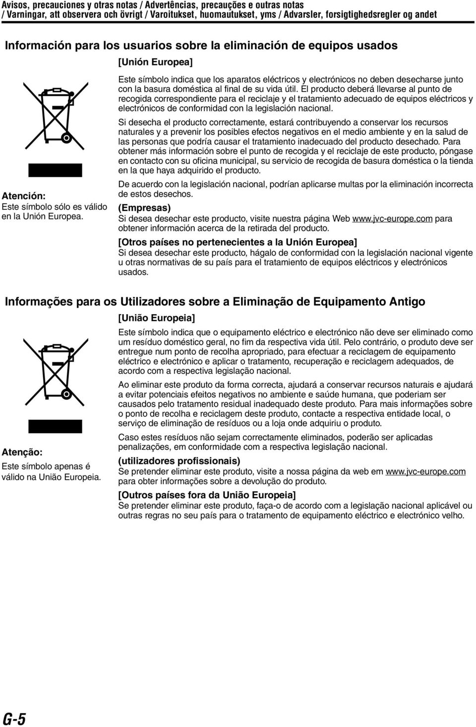 Este símbolo indica que los aparatos eléctricos y electrónicos no deben desecharse junto con la basura doméstica al final de su vida útil.