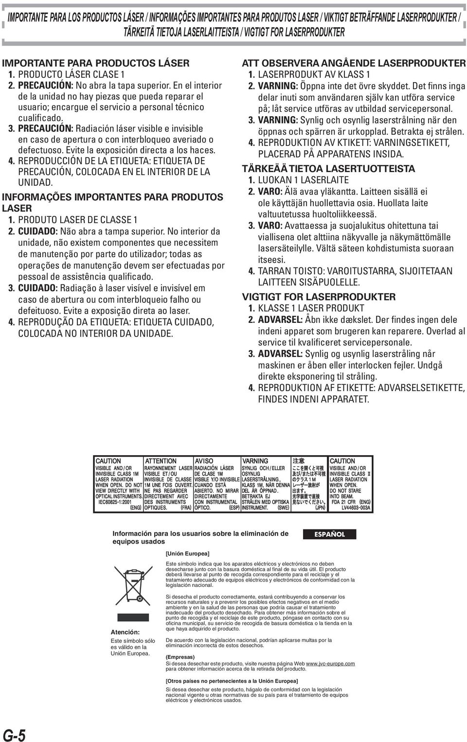 En el interior de la unidad no hay piezas que pueda reparar el usuario; encargue el servicio a personal técnico cualificado. 3.