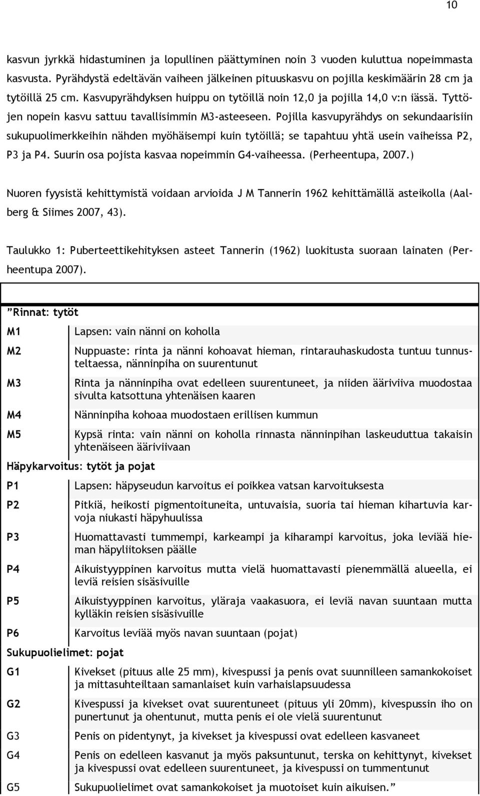 Pojilla kasvupyrähdys on sekundaarisiin sukupuolimerkkeihin nähden myöhäisempi kuin tytöillä; se tapahtuu yhtä usein vaiheissa P2, P3 ja P4. Suurin osa pojista kasvaa nopeimmin G4-vaiheessa.