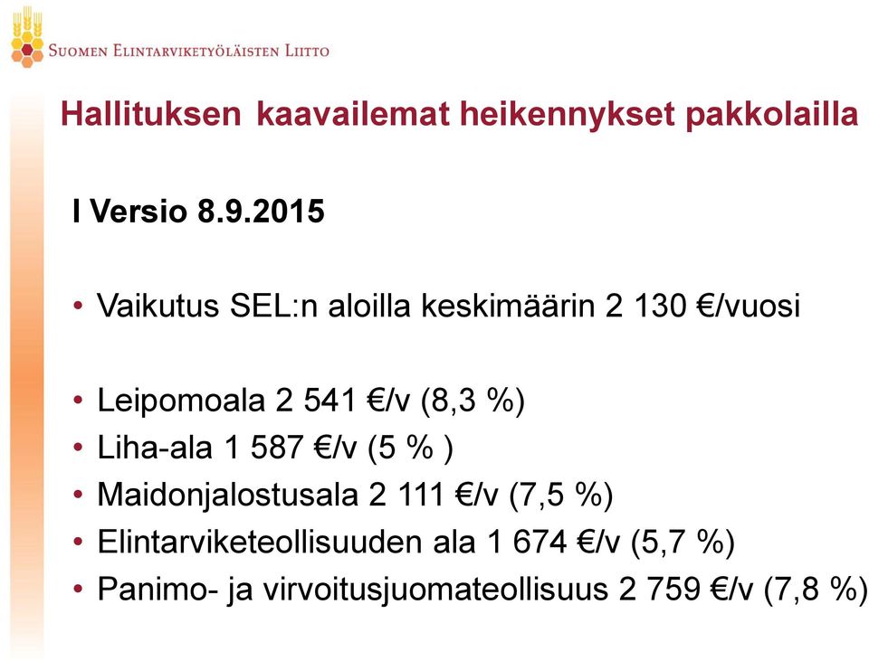 (8,3 %) Liha-ala 1 587 /v (5 % ) Maidonjalostusala 2 111 /v (7,5 %)