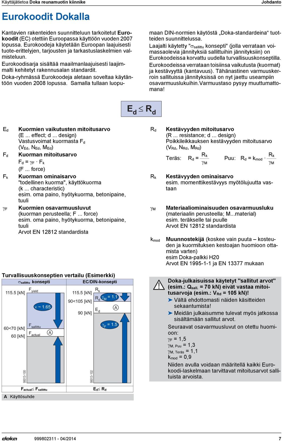 Doka-ryhmässä Eurokoodeja aletaan soveltaa käytäntöön vuoden 2008 lopussa. Samalla tullaan luopumaan DIN-normien käytöstä Doka-standardeina tuotteiden suunnittelussa.
