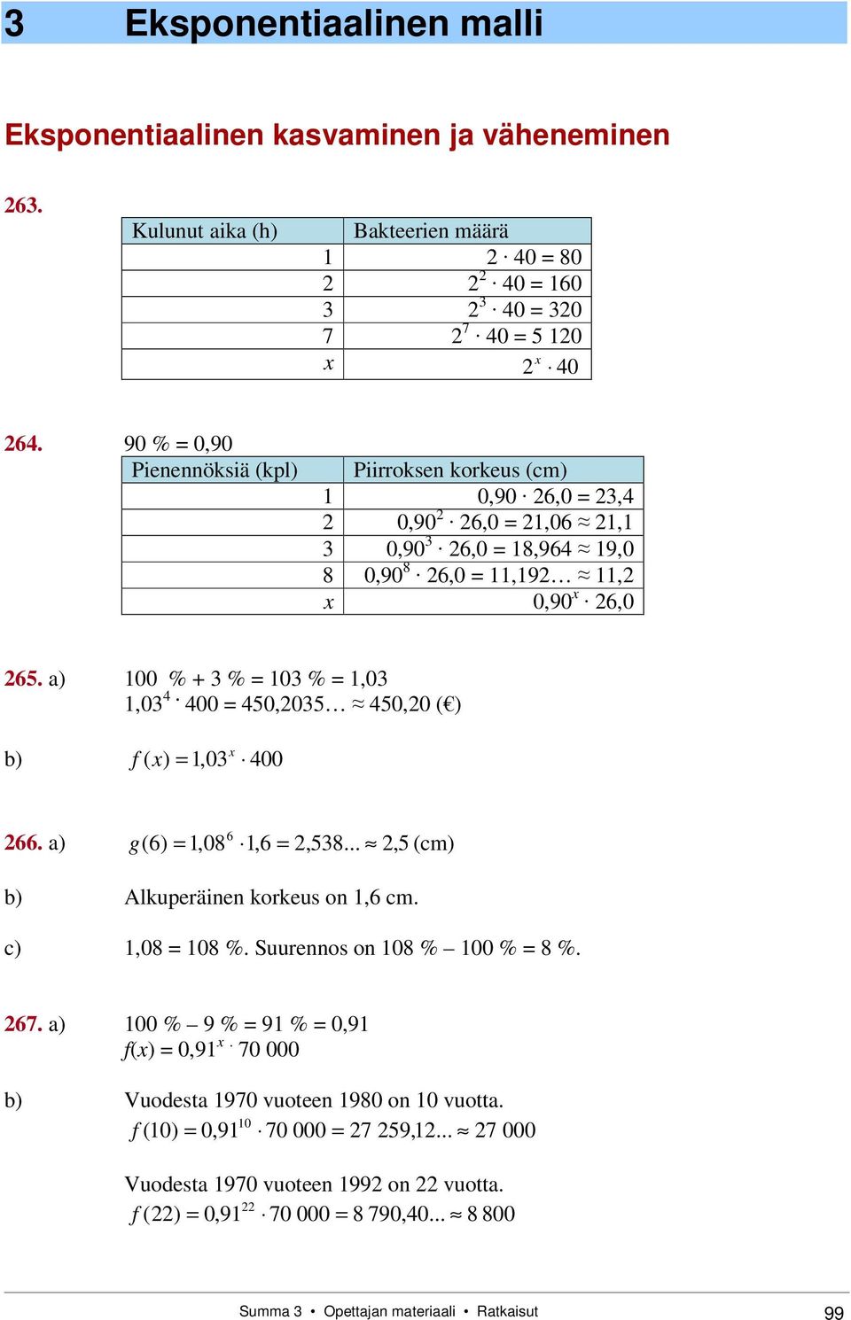 00 0,0 0,0 ( ) b) f ( ),0 00 66. a) 6 g (6),08,6,8..., (cm) b) Alkuperäinen korkeus on,6 cm. c),08 08 %. Suurennos on 08 % 00 % 8 %. 67.