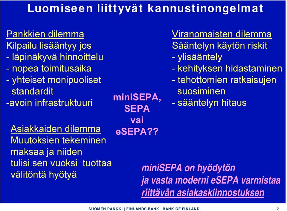 välitöntä hyötyä minisepa, SEPA vai esepa?