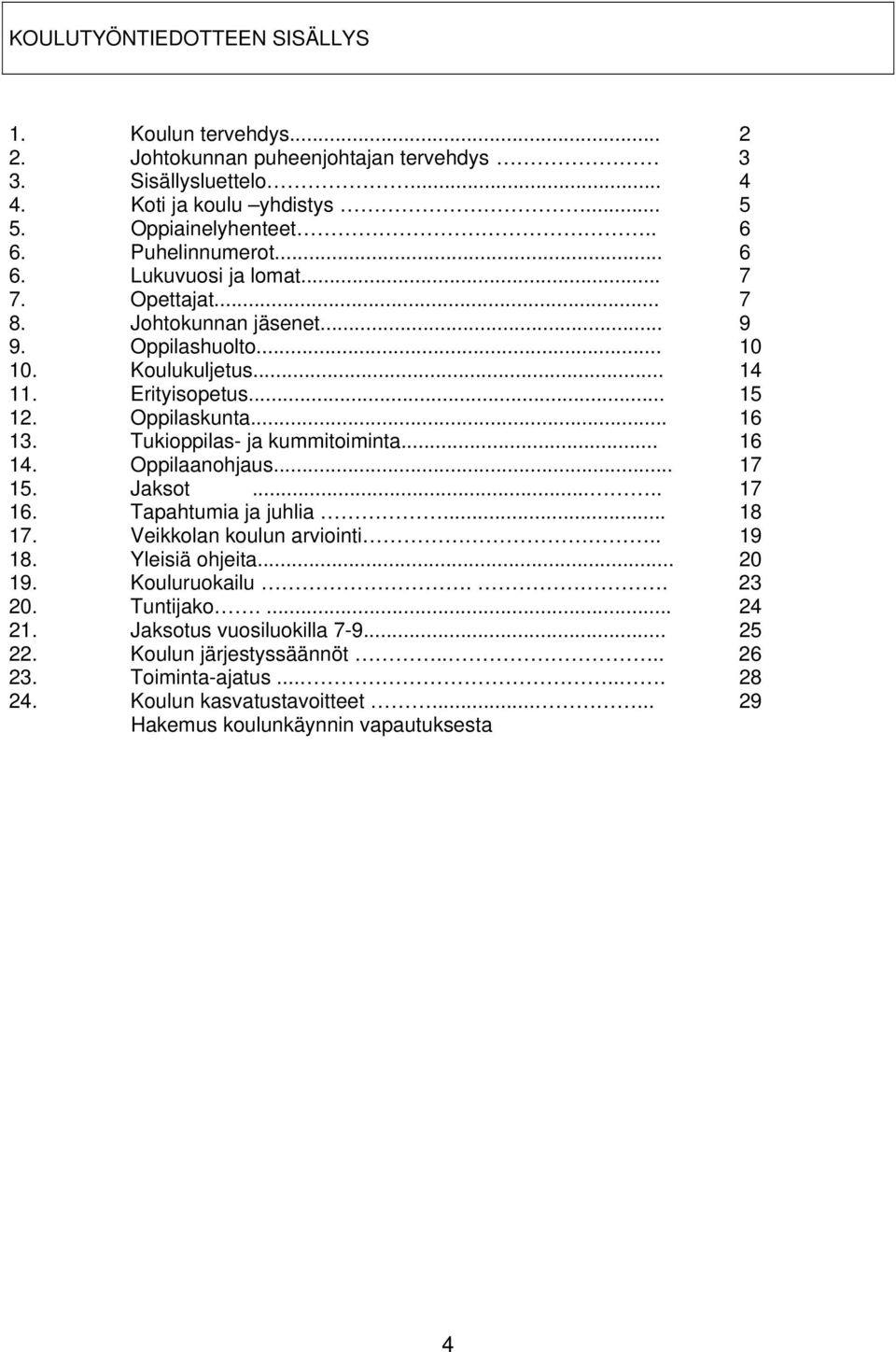 Tukioppilas- ja kummitoiminta... 16 14. Oppilaanohjaus... 17 15. Jaksot..... 17 16. Tapahtumia ja juhlia... 18 17. Veikkolan koulun arviointi.. 19 18. Yleisiä ohjeita... 20 19. Kouluruokailu.