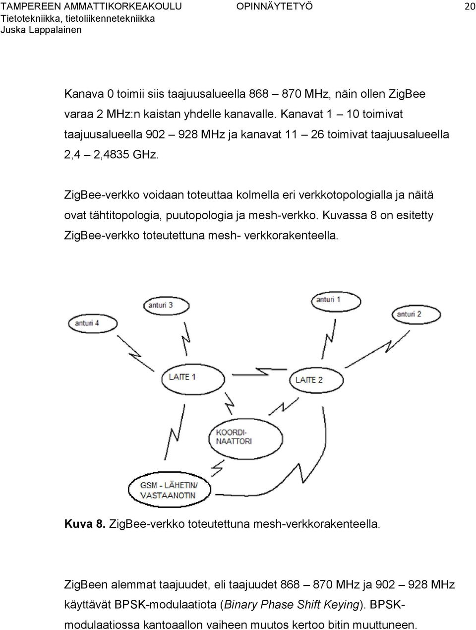 ZigBee-verkko voidaan toteuttaa kolmella eri verkkotopologialla ja näitä ovat tähtitopologia, puutopologia ja mesh-verkko.