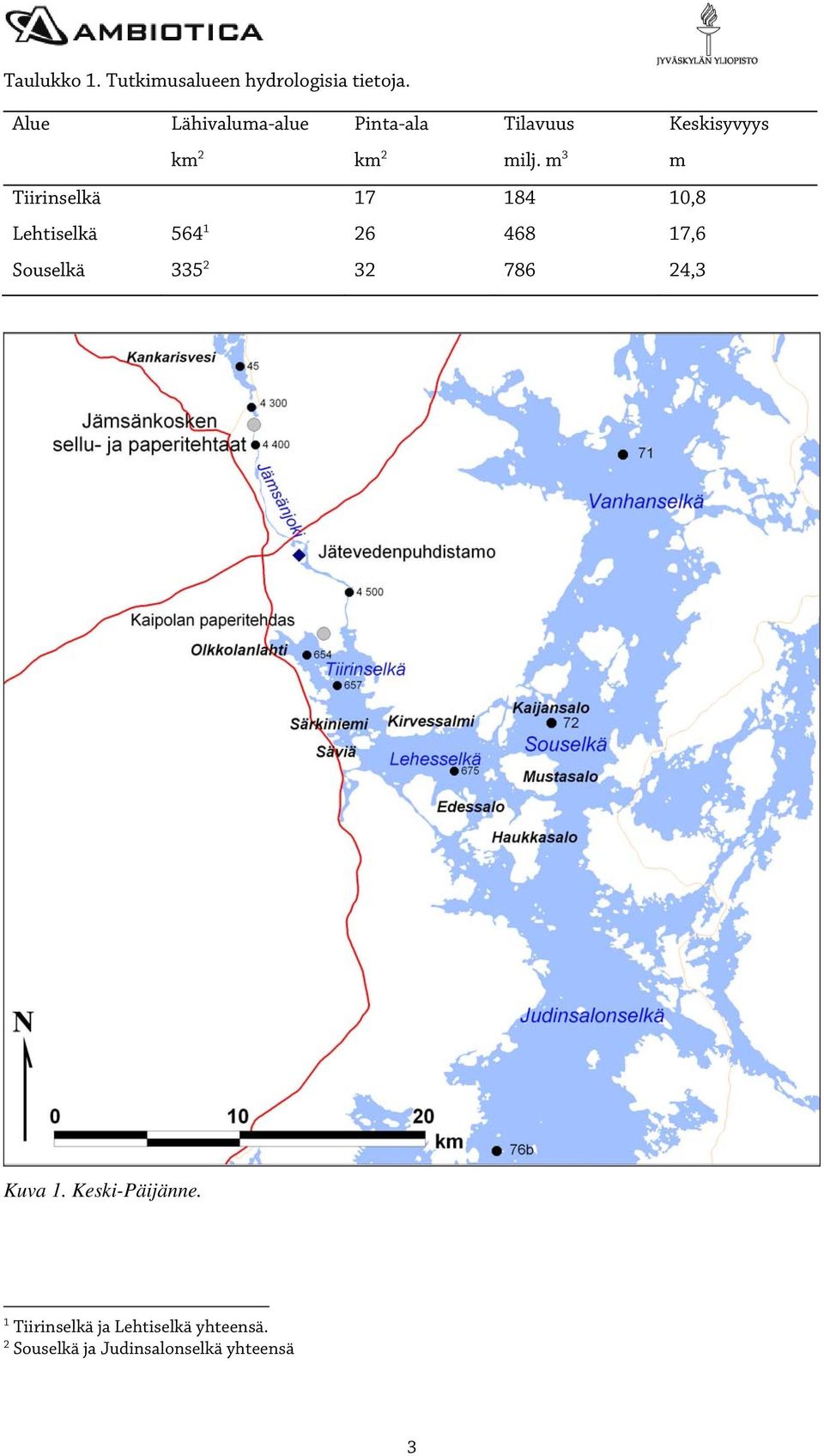 m 3 m Tiirinselkä 17 184 10,8 Lehtiselkä 564 1 26 468 17,6 Souselkä 335 2 32