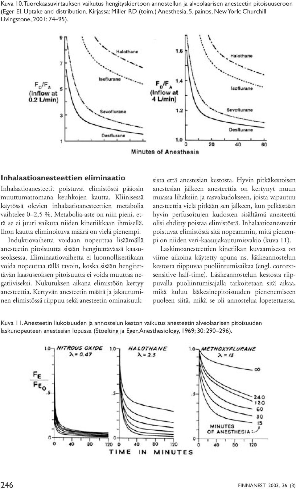 Kliinisessä käytössä olevien inhalaatioanesteettien metabolia vaihtelee 0 2,5 %. Metabolia-aste on niin pieni, että se ei juuri vaikuta niiden kinetiikkaan ihmisellä.