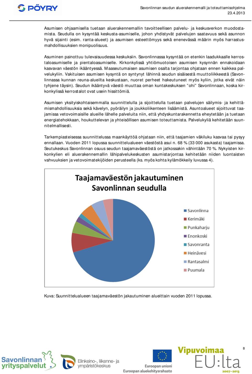 ranta-alueet) ja asumisen esteettömyys sekä enenevässä määrin myös harrastusmahdollisuuksien monipuolisuus. Asuminen painottuu tulevaisuudessa keskuksiin.