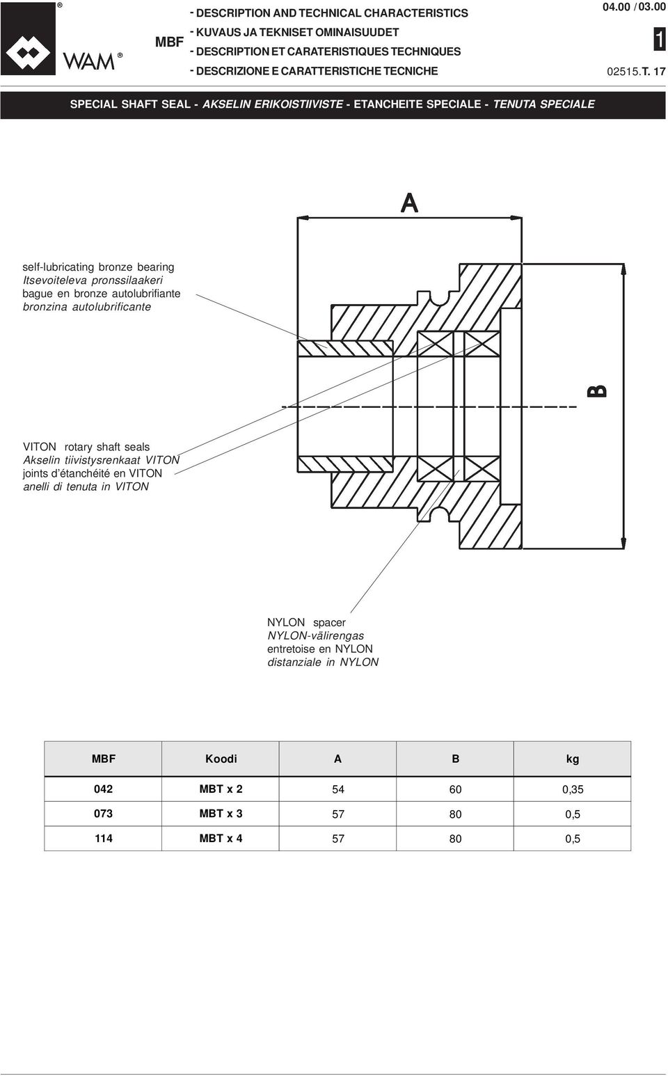7 SPECIAL SHAFT SEAL - AKSELIN ERIKOISTIIVISTE - ETANCHEITE SPECIALE - TENUTA SPECIALE self-lubricating bronze bearing Itsevoiteleva pronssilaakeri bague en bronze
