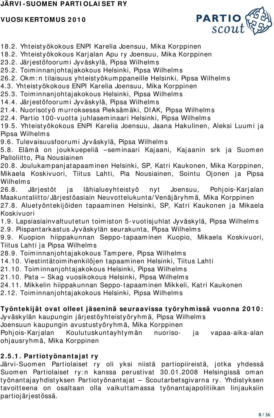 4. Nuorisotyö murroksessa Pieksämäki, DIAK, Pipsa Wilhelms 22.4. Partio 100-vuotta juhlaseminaari Helsinki, Pipsa Wilhelms 19.5.