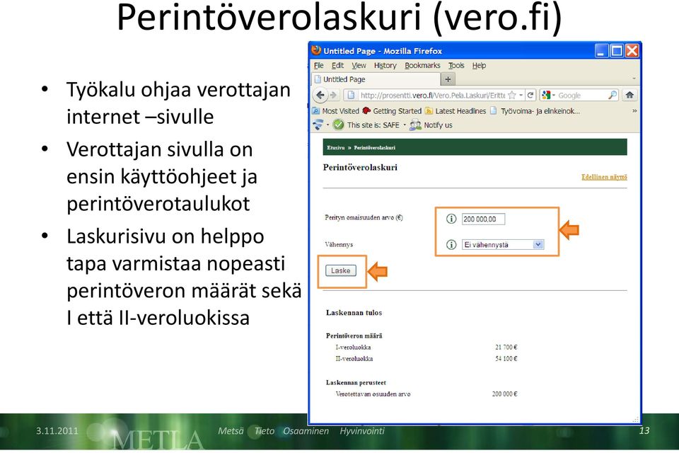 sivulla on ensin käyttöohjeet ja perintöverotaulukot