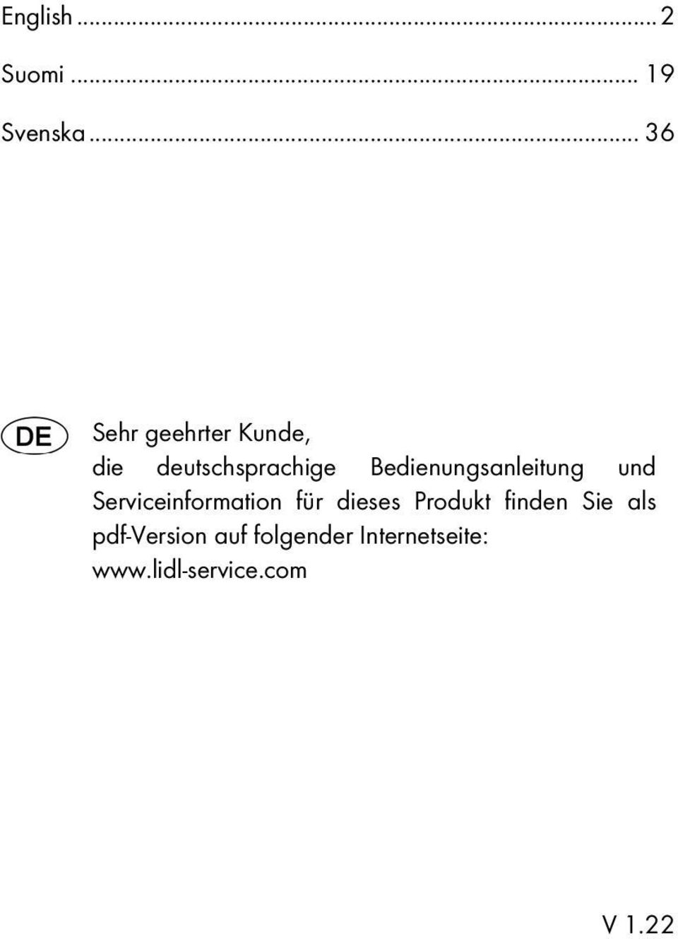 Bedienungsanleitung und Serviceinformation für dieses