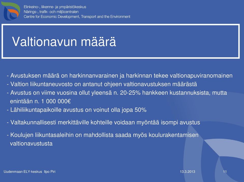 20-25% hankkeen kustannuksista, mutta enintään n.