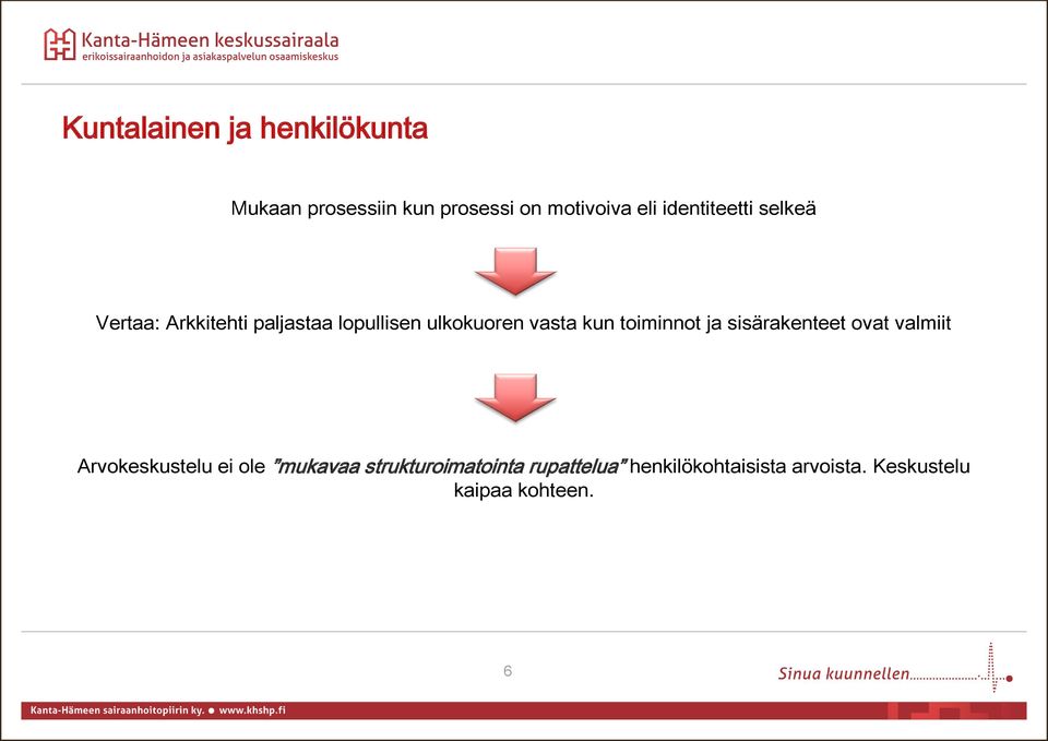 kun toiminnot ja sisärakenteet ovat valmiit Arvokeskustelu ei ole mukavaa