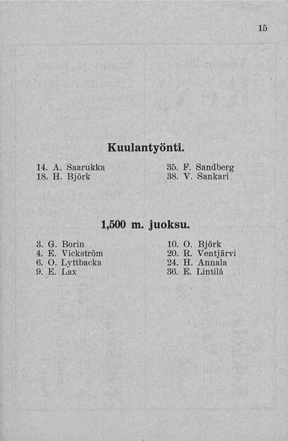 Borin 10. O. Björk 4. E. Vickström 20. R.