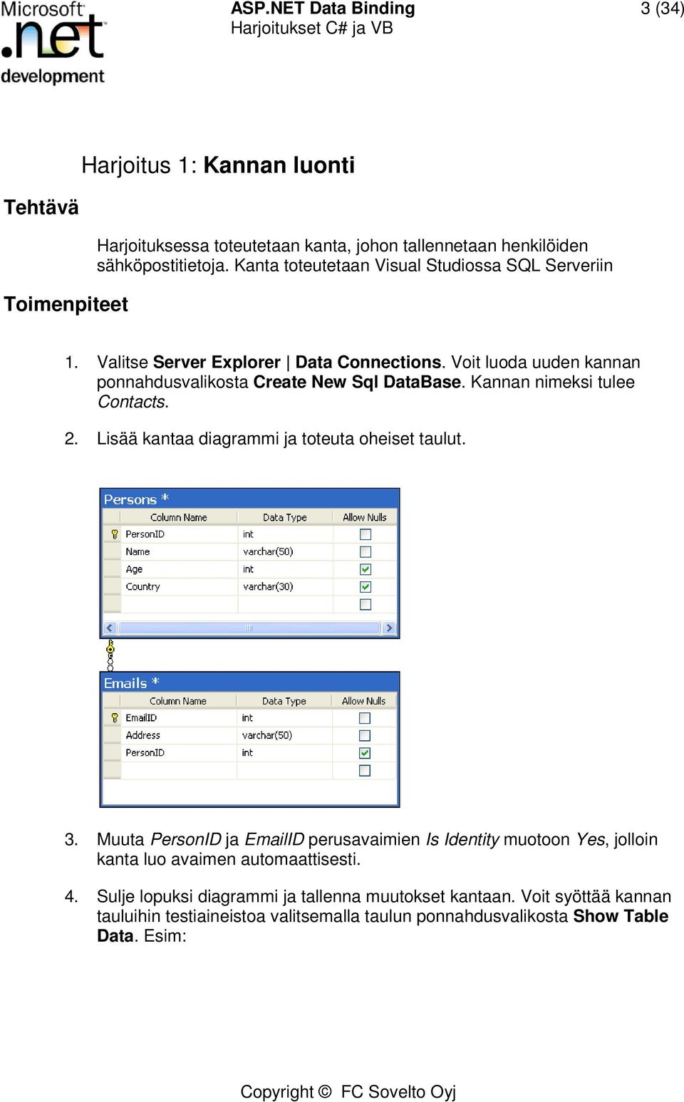 Kannan nimeksi tulee Contacts. 2. Lisää kantaa diagrammi ja toteuta oheiset taulut. 3.