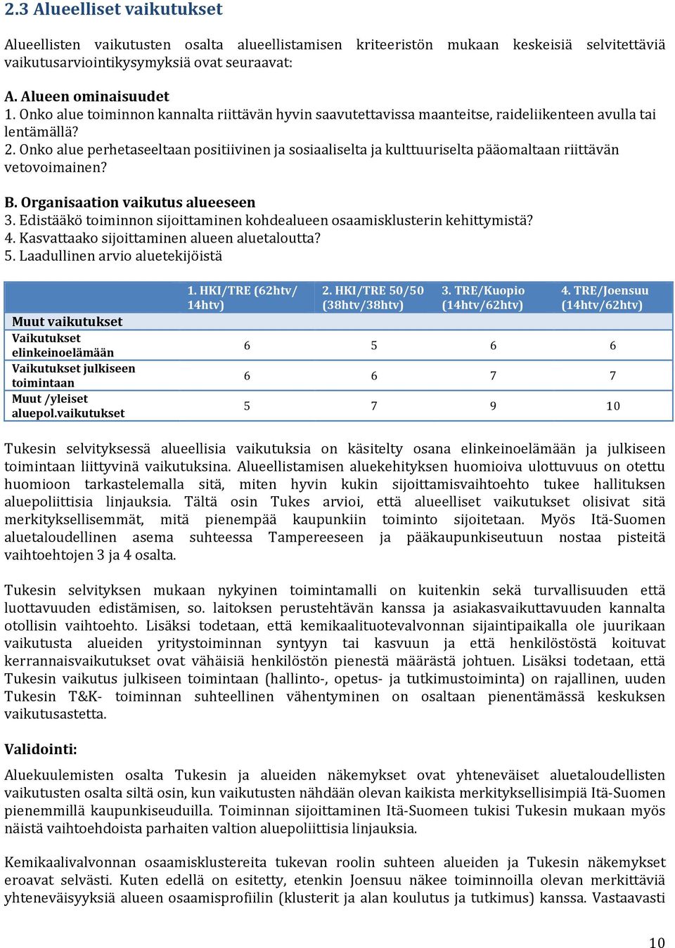 Onko alue perhetaseeltaan positiivinen ja sosiaaliselta ja kulttuuriselta pääomaltaan riittävän vetovoimainen? B. Organisaation vaikutus alueeseen 3.