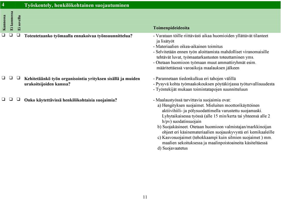 työmaatarkastusten toteuttaminen yms. - Otetaan huomioon työmaan muut ammattiryhmät esim.