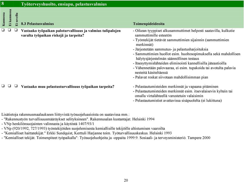 pelastusharjoituksia - Sammuttimien huollot esim.