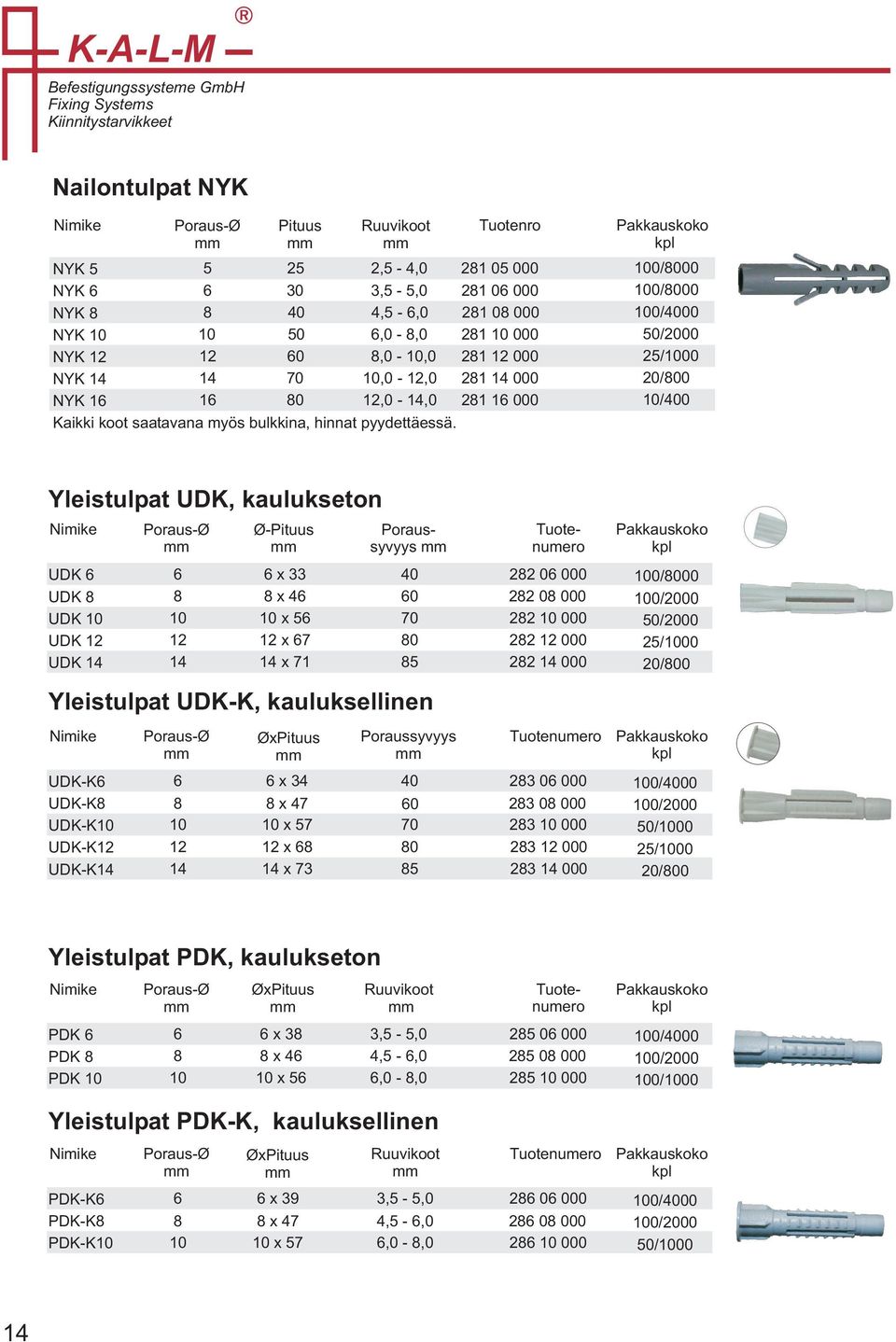 33 8 x 4 0 x 2 x 4 x Øx x 34 8 x 4 0 x 2 x 8 4 x 3 0 8 Yleistulpat UDK-K, kauluksellinen 0 8 282 0 000 282 08 000 282 0 000 282 2 000 282 4 000 283 0 000 283 08 000 283 0 000 283 2 000 283 4 000 /00