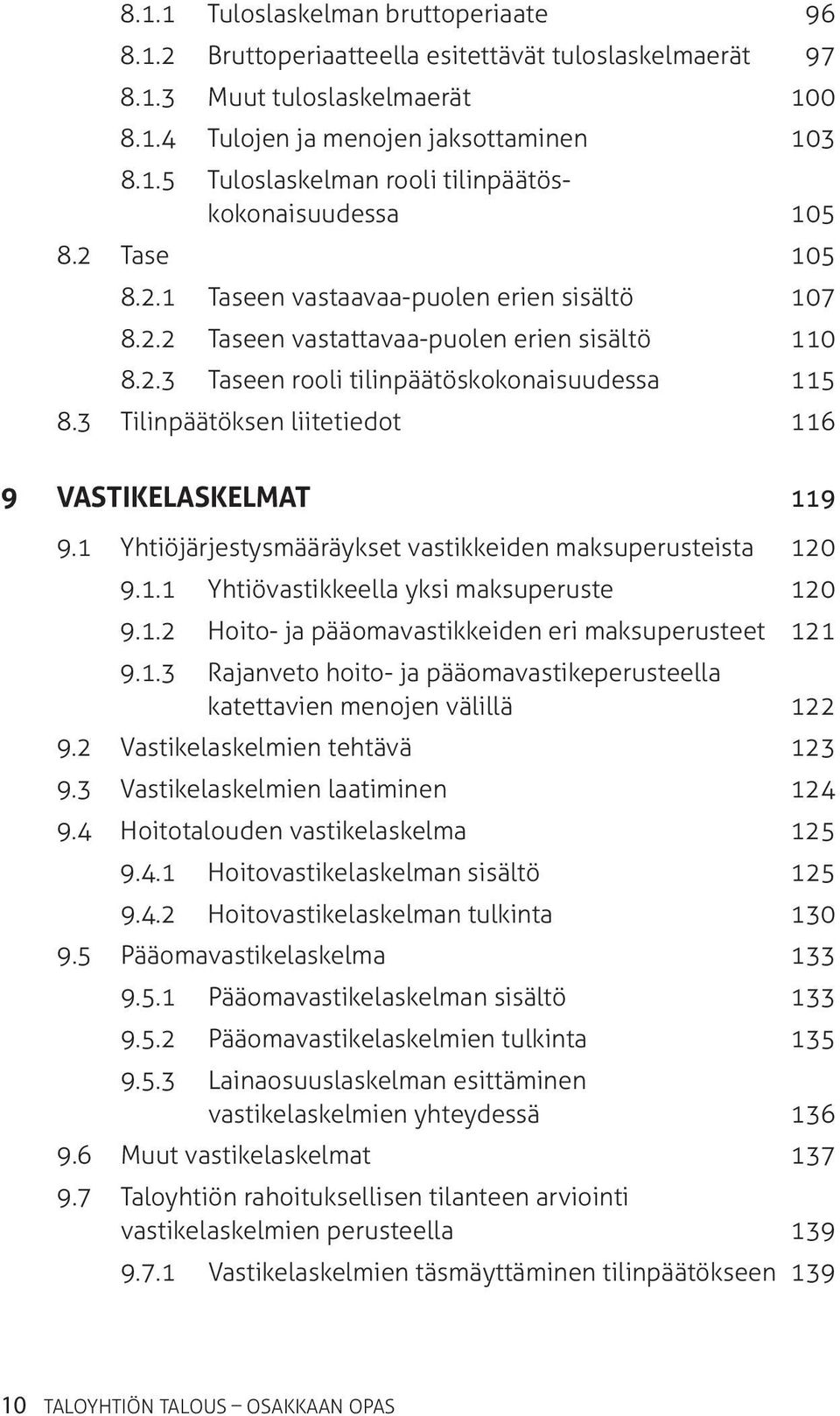 3 Tilinpäätöksen liitetiedot 116 9 Vastikelaskelmat 119 9.1 Yhtiöjärjestysmääräykset vastikkeiden maksuperusteista 120 9.1.1 Yhtiövastikkeella yksi maksuperuste 120 9.1.2 Hoito- ja pääomavastikkeiden eri maksuperusteet 121 9.