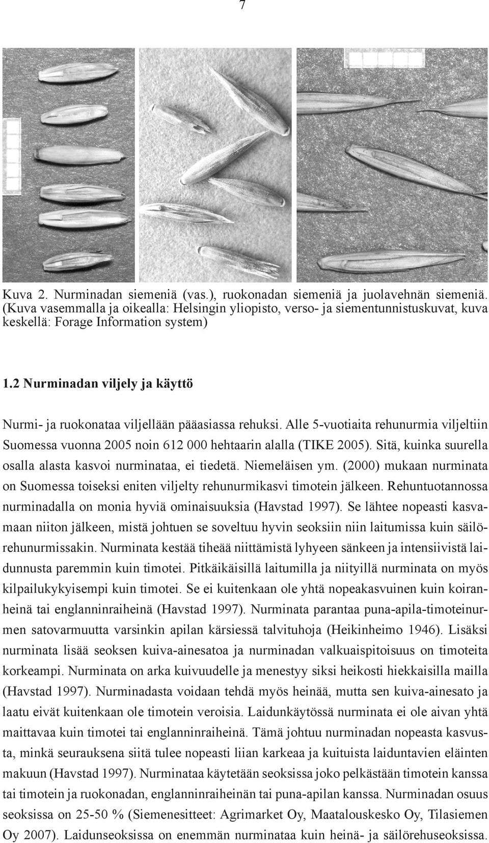 2 Nurminadan viljely ja käyttö Nurmi- ja ruokonataa viljellään pääasiassa rehuksi. Alle 5-vuotiaita rehunurmia viljeltiin Suomessa vuonna 2005 noin 612 000 hehtaarin alalla (TIKE 2005).