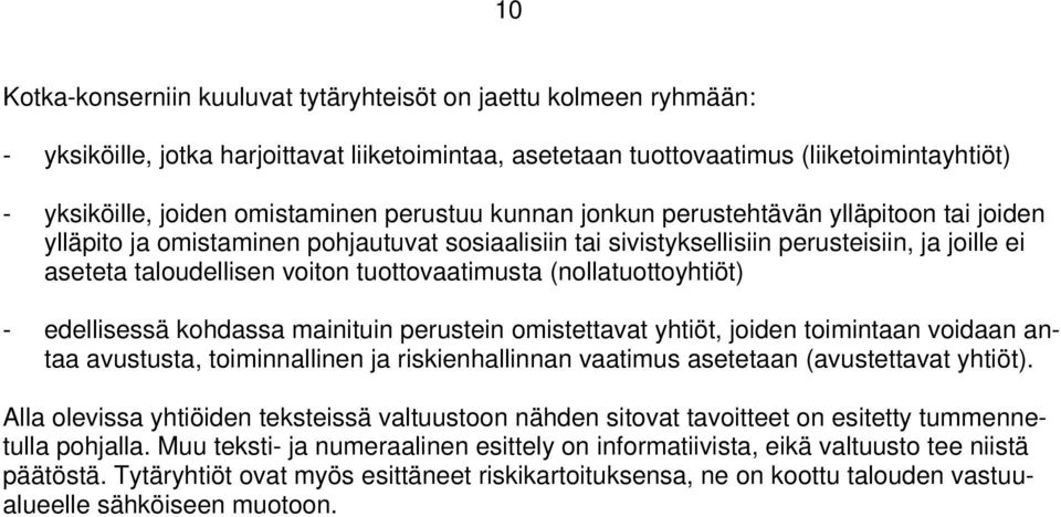 tuottovaatimusta (nollatuottoyhtiöt) - edellisessä kohdassa mainituin perustein omistettavat yhtiöt, joiden toimintaan voidaan antaa avustusta, toiminnallinen ja riskienhallinnan vaatimus asetetaan