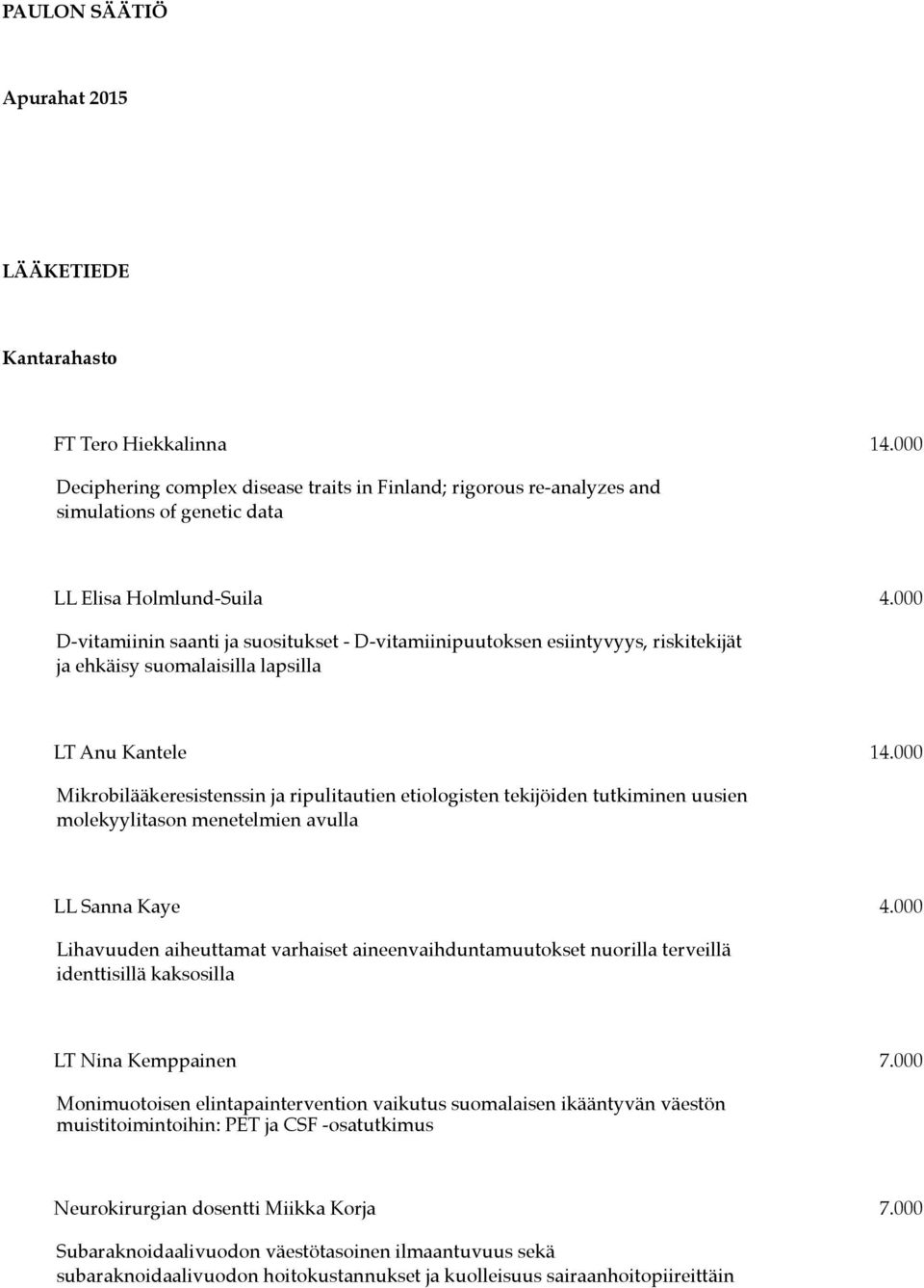 000 D-vitamiinin saanti ja suositukset - D-vitamiinipuutoksen esiintyvyys, riskitekijät ja ehkäisy suomalaisilla lapsilla LT Anu Kantele 14.