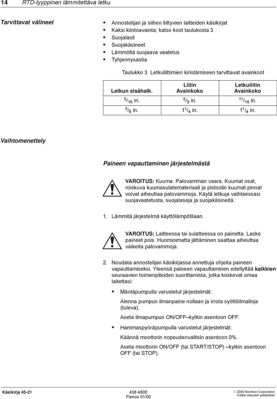 1 1 / 4 in. Vaihtomenettely Paineen vapauttaminen järjestelmästä VAROITUS: Kuuma. Palovamman vaara. Kuumat osat, roiskuva kuumasulatemateriaali ja pistoolin kuumat pinnat voivat aiheuttaa palovammoja.