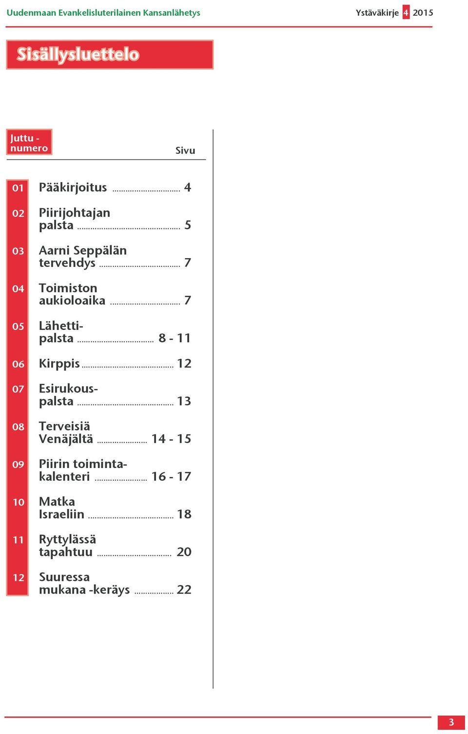 .. 7 05 Lähettipalsta... 8-11 06 Kirppis... 12 07 Esirukouspalsta... 13 08 Terveisiä Venäjältä.