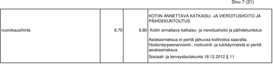 päihdekuntotus Asiakasmaksua ei peritä jatkuvaa kotihoitoa saavalta.