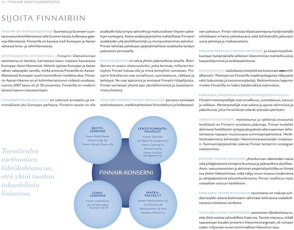 Finnairin liiketoiminnan tavoitteena on kestävä, kannattava kasvu nopeasti kasvavassa Eurooppa Aasia-liikenteessä.