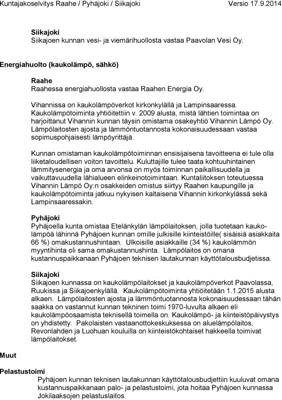 2009 alusta, mistä lähtien toimintaa on harjoittanut Vihannin kunnan täysin omistama osakeyhtiö Vihannin Lämpö Oy.
