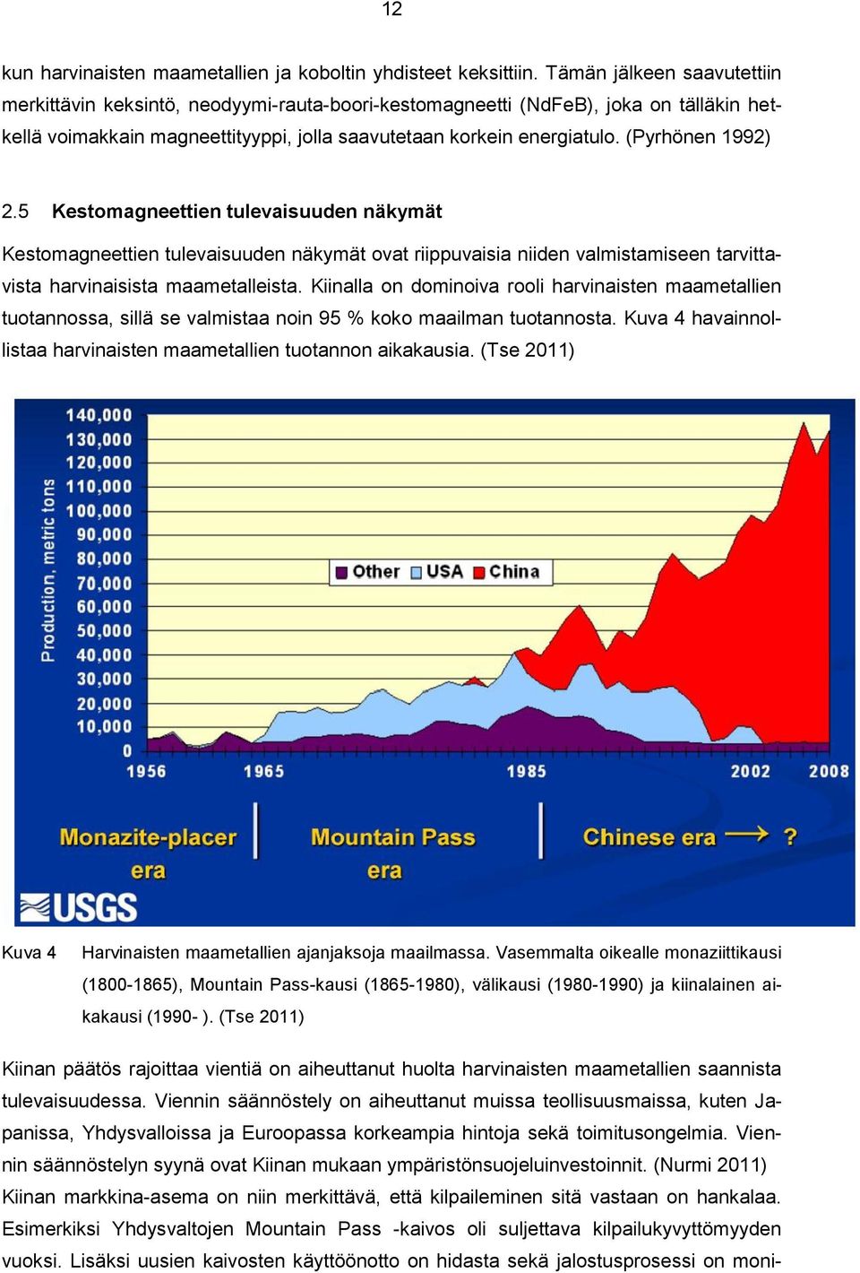 (Pyrhönen 1992) 2.5 Kestomagneettien tulevaisuuden näkymät Kestomagneettien tulevaisuuden näkymät ovat riippuvaisia niiden valmistamiseen tarvittavista harvinaisista maametalleista.