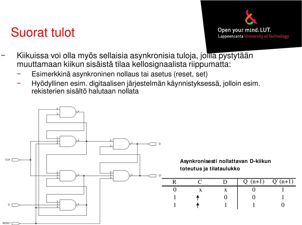 Hyödyllinen esim. digitaalisen järjestelmän käynnistyksessä, jolloin esim.