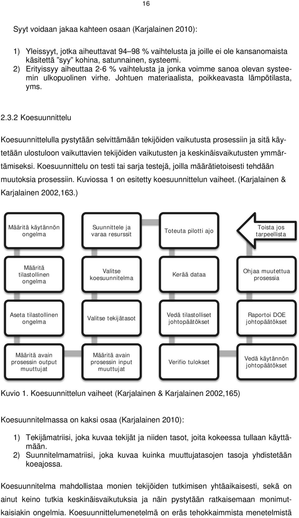 Koesuunnittelu Koesuunnittelulla pystytään selvittämään tekijöiden vaikutusta prosessiin ja sitä käytetään ulostuloon vaikuttavien tekijöiden vaikutusten ja keskinäisvaikutusten ymmärtämiseksi.