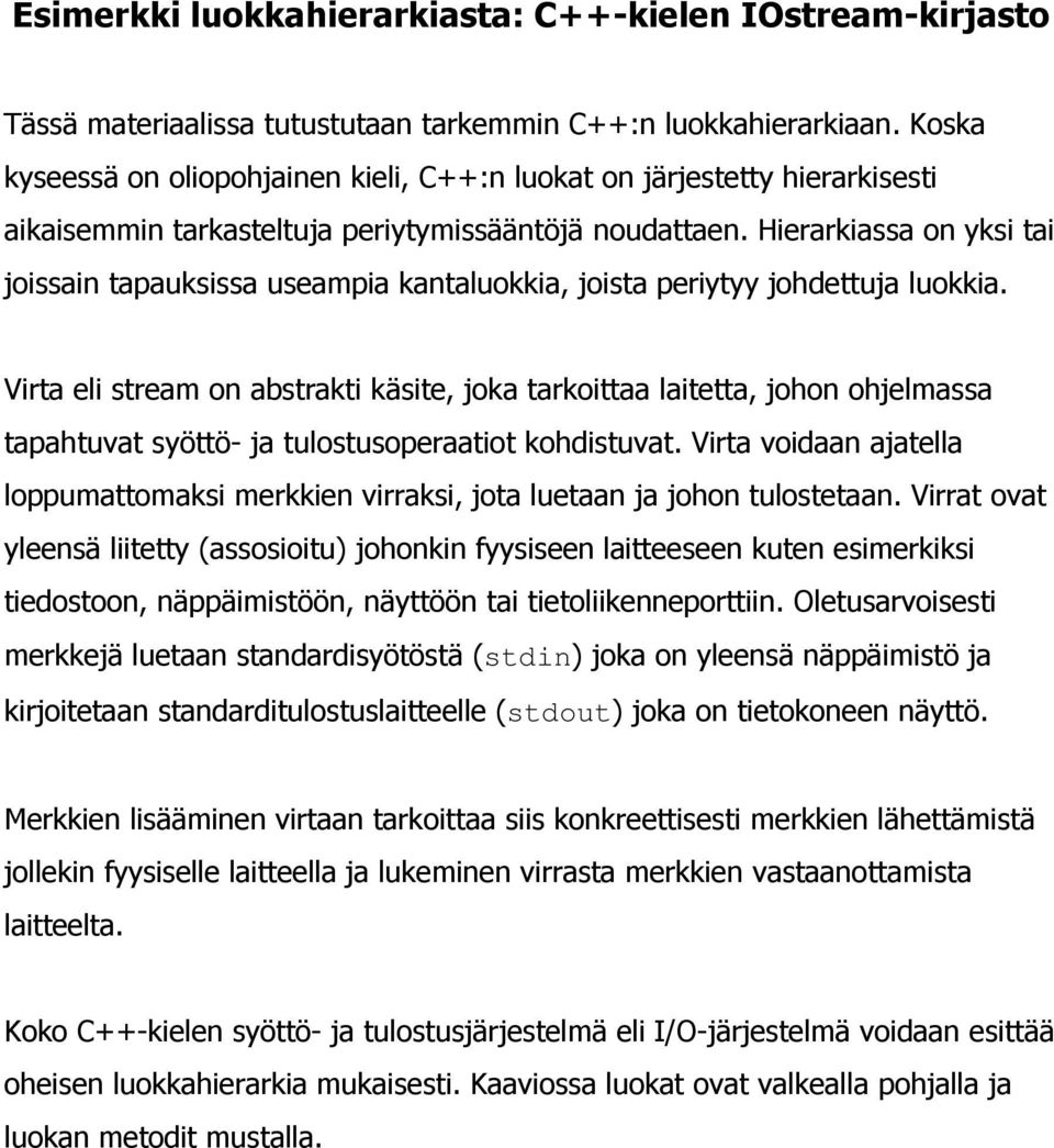 Hierarkiassa on yksi tai joissain tapauksissa useampia kantaluokkia, joista periytyy johdettuja luokkia.