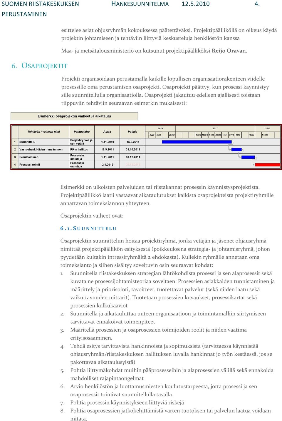 OSAPROJEKTIT Projekti organisoidaan perustamalla kaikille lopullisen organisaatiorakenteen viidelle prosessille oma perustamisen osaprojekti.