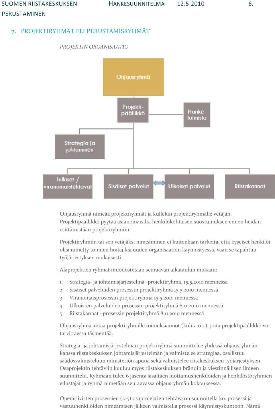 Projektiryhmiin tai sen vetäjäksi nimeäminen ei kuitenkaan tarkoita, että kyseiset henkilöt olisi nimetty toimien hoitajiksi uuden organisaation käynnistyessä, vaan se tapahtuu työjärjestyksen