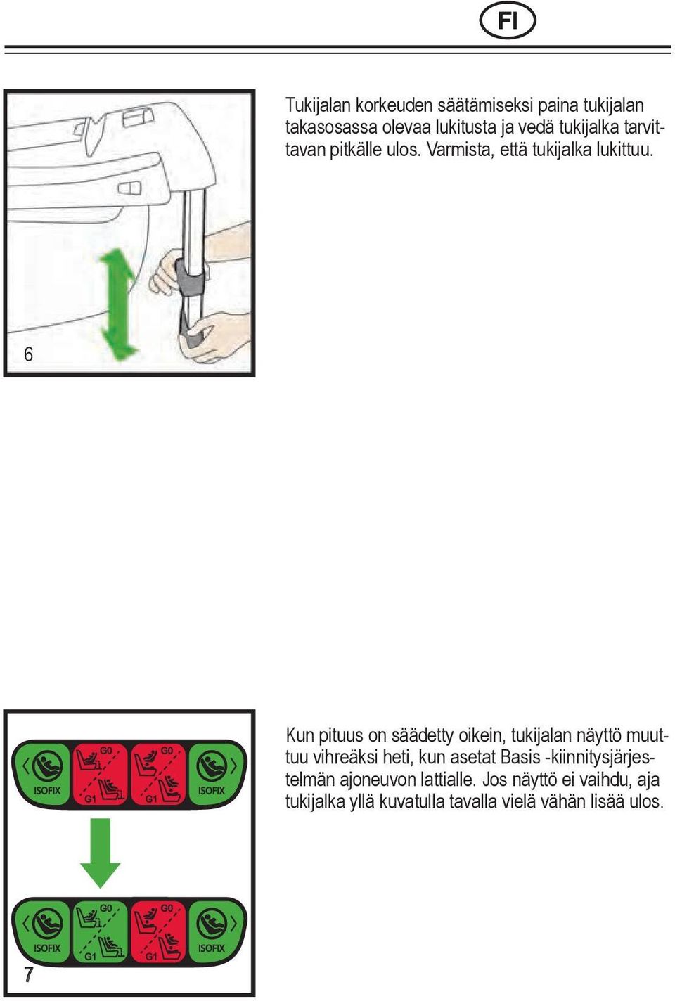 6 Kun pituus on säädetty oikein, tukijalan näyttö muuttuu vihreäksi heti, kun asetat Basis