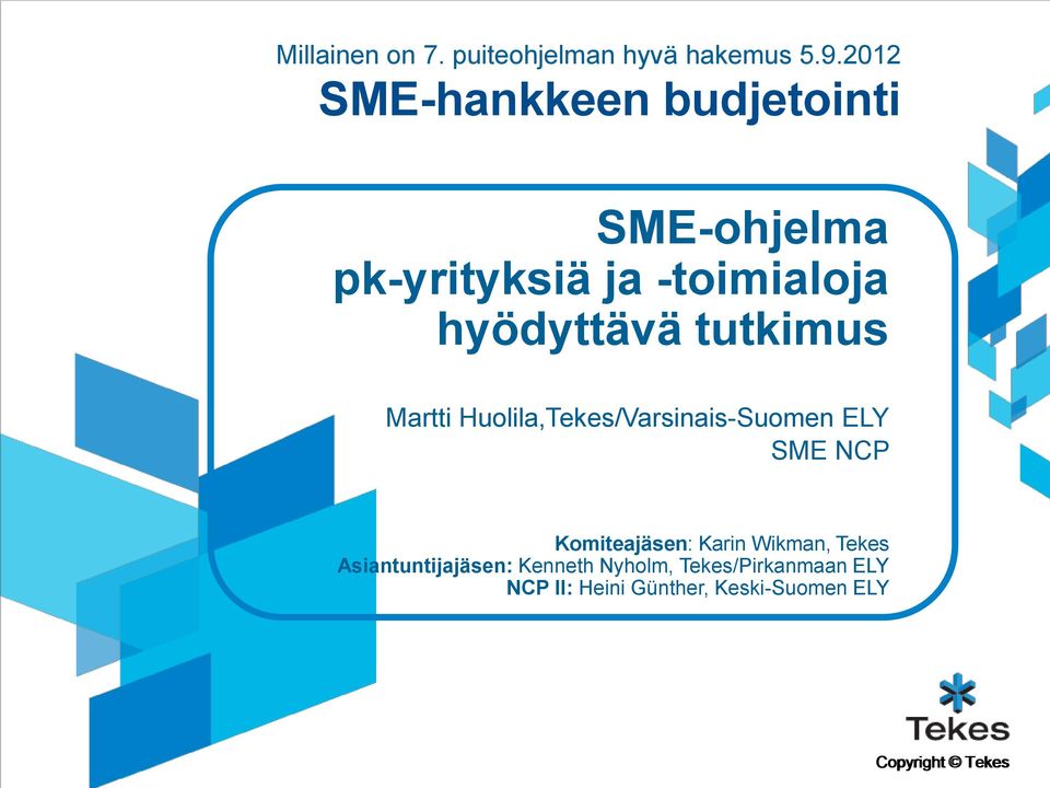 tutkimus Martti Huolila,Tekes/Varsinais-Suomen ELY SME NCP Komiteajäsen: Karin