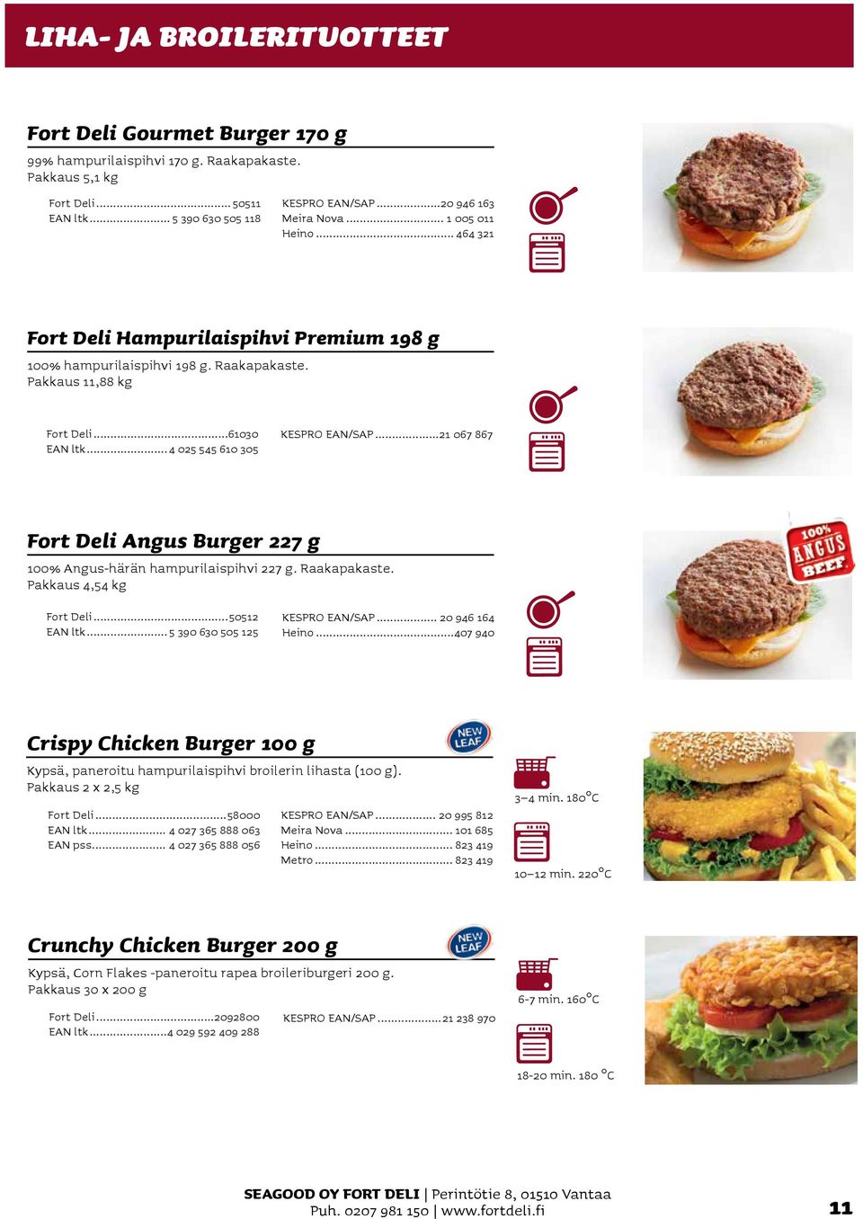 ..21 067 867 Fort Deli Angus Burger 227 g 100% Angus-härän hampurilaispihvi 227 g. Raakapakaste. Pakkaus 4,54 kg Fort Deli...50512 EAN ltk... 5 390 630 505 125 KESPRO EAN/SAP... 20 946 164 Heino.