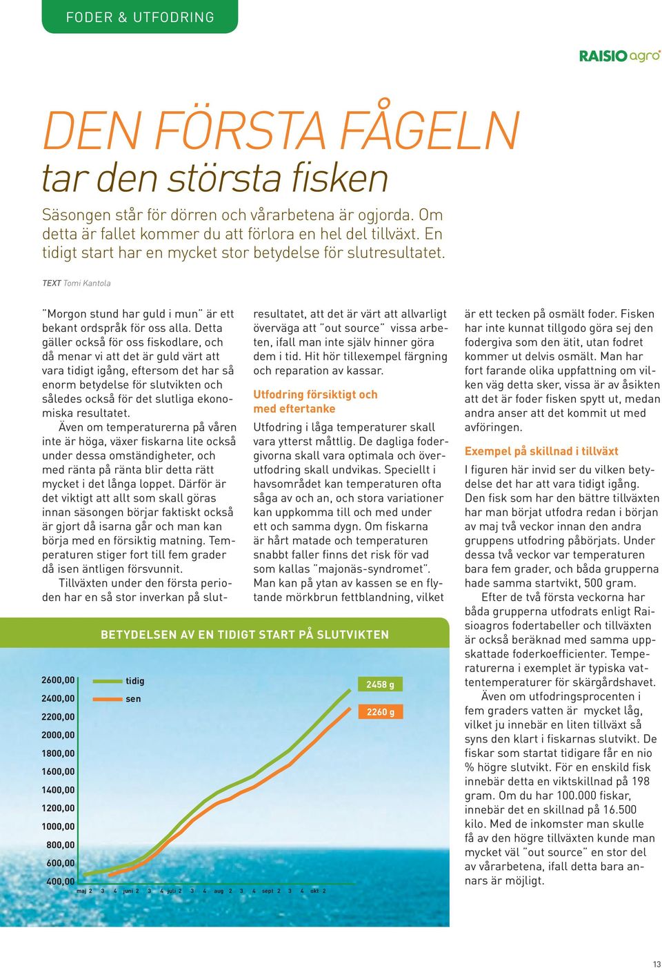 Detta gäller också för oss fiskodlare, och då menar vi att det är guld värt att vara tidigt igång, eftersom det har så enorm betydelse för slutvikten och således också för det slutliga ekonomiska