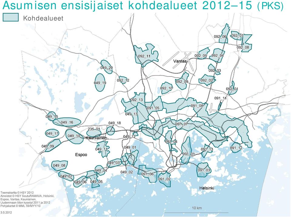 kohdealueet vuosina 2012