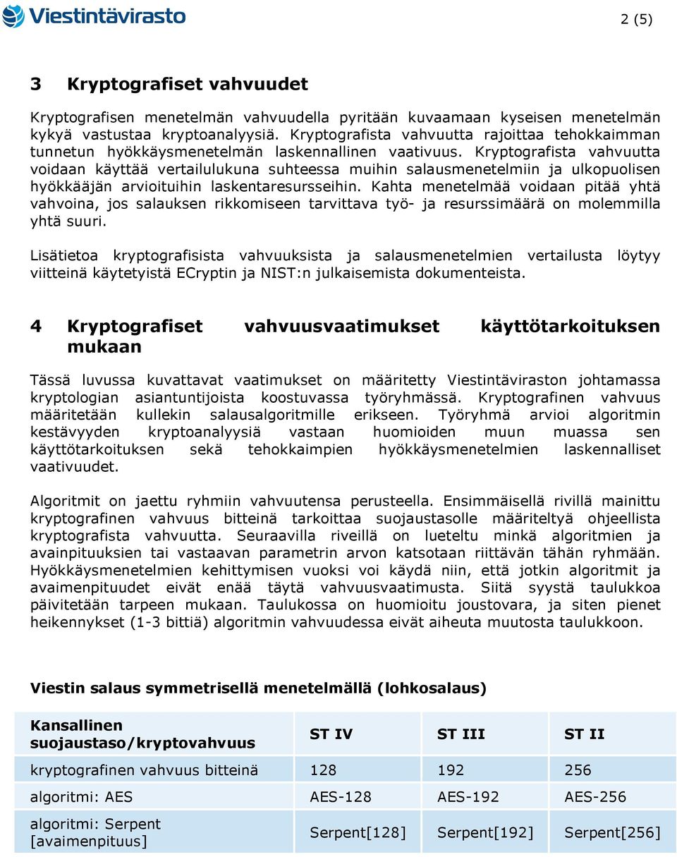 Kryptografista vahvuutta voidaan käyttää vertailulukuna suhteessa muihin salausmenetelmiin ja ulkopuolisen hyökkääjän arvioituihin laskentaresursseihin.