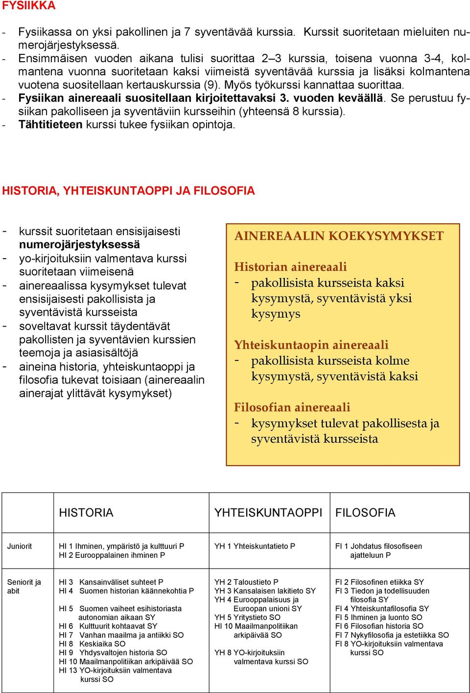 kertauskurssia (9). Myös työkurssi kannattaa suorittaa. - Fysiikan ainereaali suositellaan kirjoitettavaksi 3. vuoden keväällä.