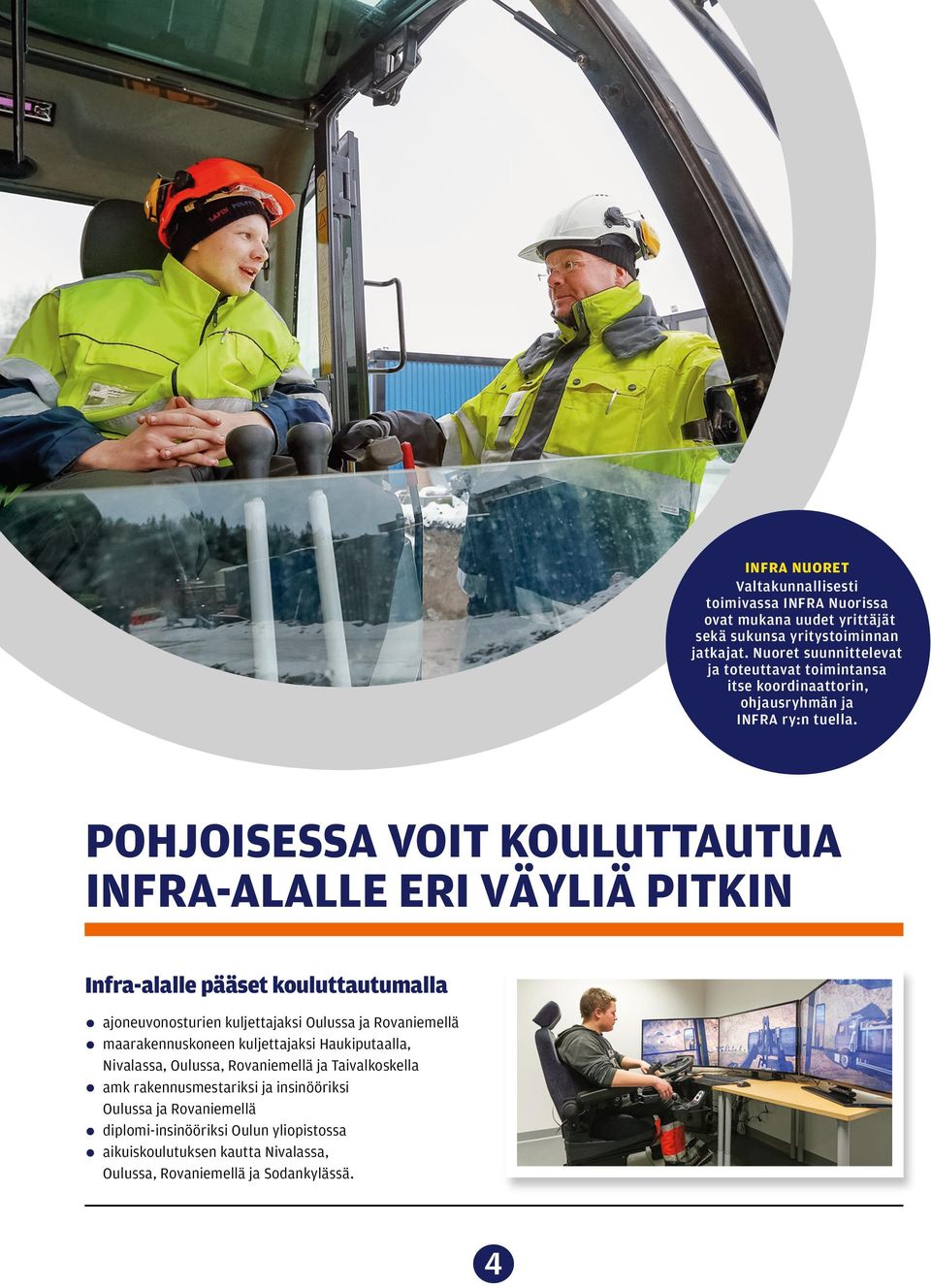POHJOISESSA VOIT KOULUTTAUTUA INFRA-ALALLE ERI VÄYLIÄ PITKIN Infra-alalle pääset kouluttautumalla kuljettajaksi Oulussa ja Rovaniemellä ajoneuvonosturien